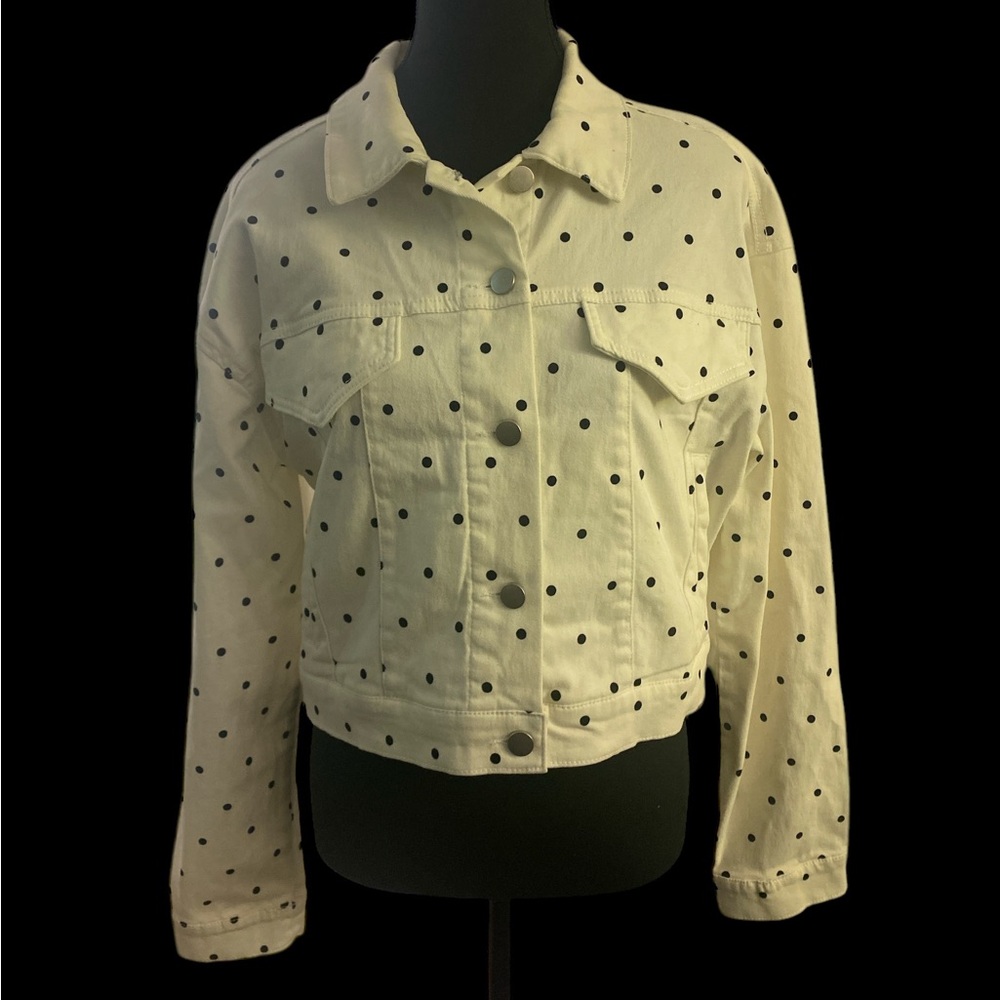 TINSEL CROPPED JEAN POLKA DOTS JACKET L EUC